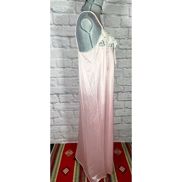 Vintage 70's Strappy Pink Chemise/Nightgown with Lace Neckline - Picture 3 of 7